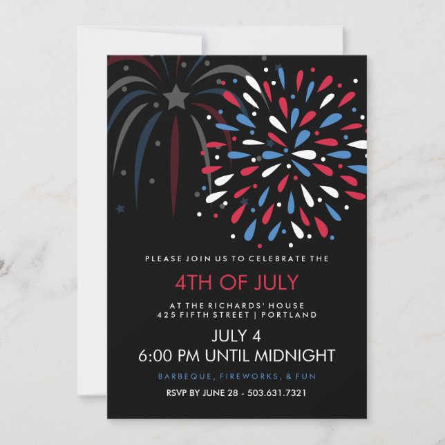 Festive Fireworks 4 juillet Invitation de la fête (Devant)