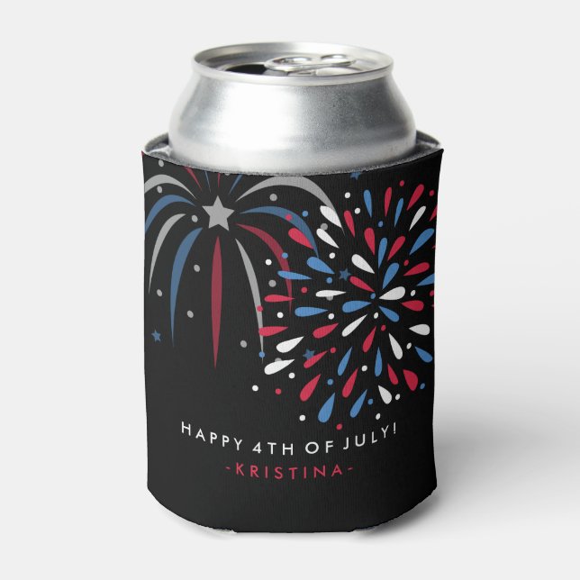 Festive Fireworks 4th of July Personalized Can Cooler (Can Front)