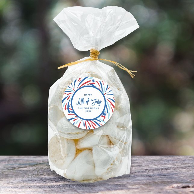 Festive Fireworks Custom 4th of July Party  Classic Round Sticker (Creator Uploaded)