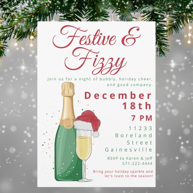Festive & Fizzy Holiday Party Champagne Santa Hat Invitation (Creator Uploaded)