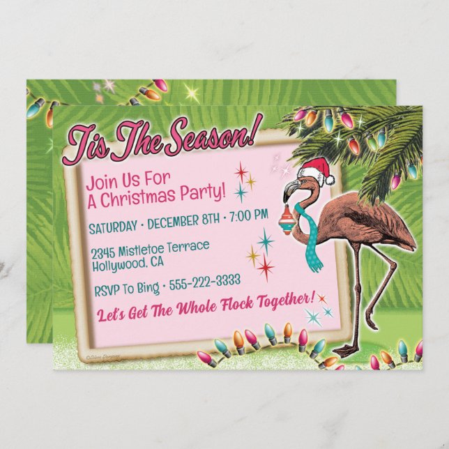 Festive Flamant rose Noël Invitations (Devant / Derrière)