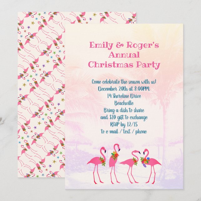 Festive Flamants roses Fêtes Invitation (Devant / Derrière)