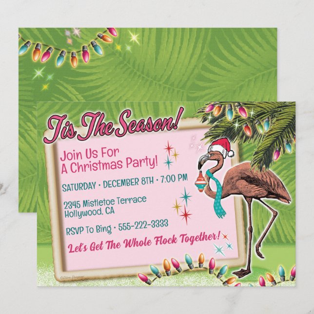 Festive Flamingo Christmas Party Invitations  (Front/Back)