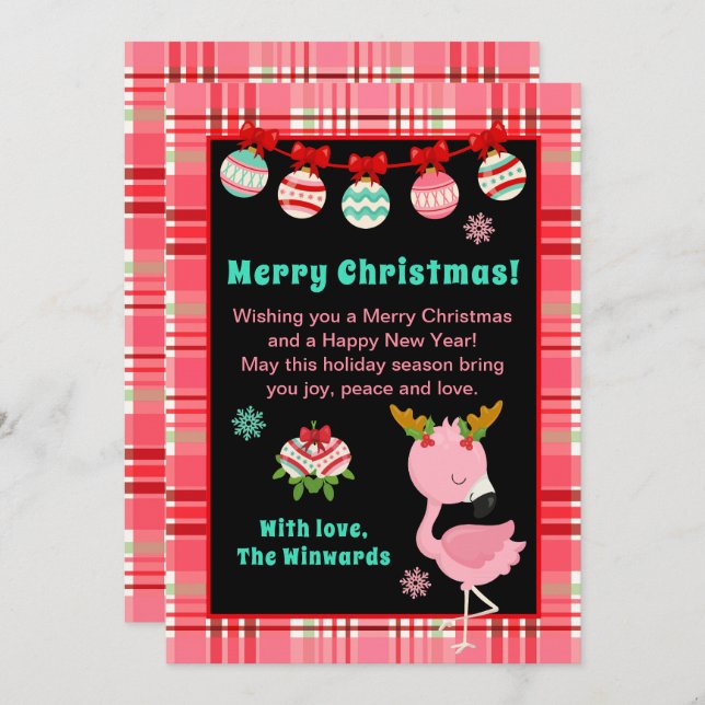 Festive Flamingo Merry Christmas Holiday Card (Front/Back)