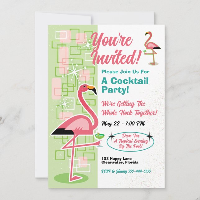 Festive Flamingo Party Invitations  (Front)