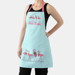 Festive Flamingos Personalized Blue Apron