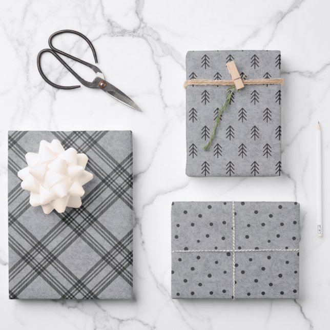 Festive flannel plaid wrapping paper - charcoal (Front)