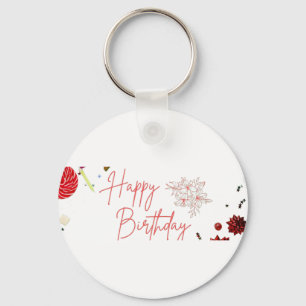 Festive Flat Lay Birthday Party Background Keychain