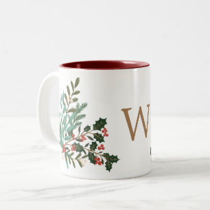 festive flora botanical elegant christmas splendor Two-Tone coffee mug