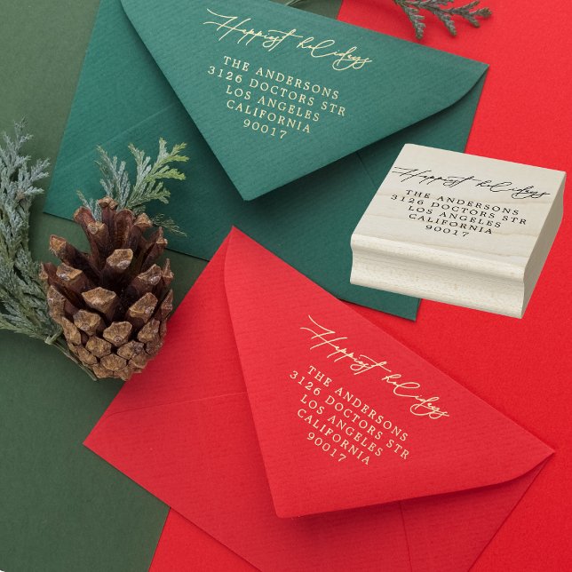 Festive Flora Happy Holidays Gold Ink Rubber Stamp (showcasing Ink Rubber Stamp - additional items (bought separately))