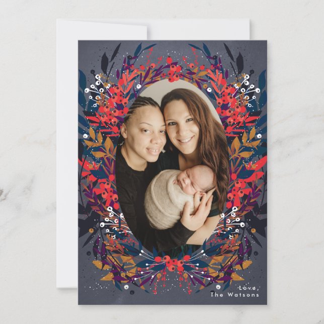 Festive Floral Berries Christmas Holiday Card (Front)