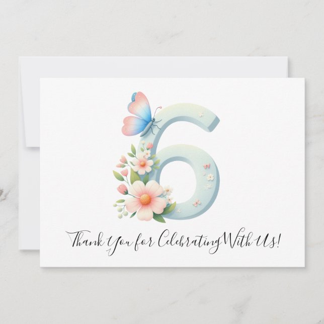 Festive Floral Butterfly Sixth Birthday Thank You  (Front)
