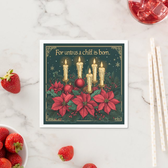 Festive Floral Candles Bible Verse Decoupage Napkin (Insitu)