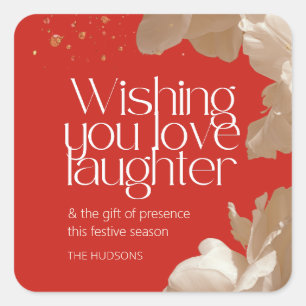 Festive Floral & Gold Christmas Season Square Sticker