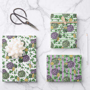 Festive Floral Green Clovers Coins St Patricks Day Wrapping Paper Sheet
