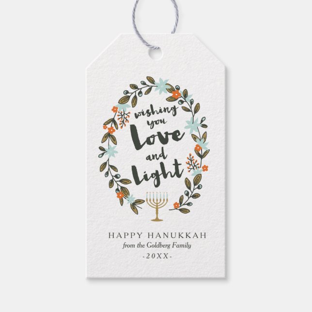 Festive Floral Hanukkah Gift Tags (Front)