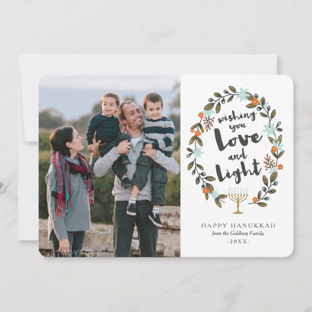 Festive Floral Hanukkah Photo Card (Front)