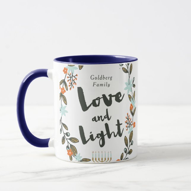 Festive Floral Hanukkah Photo Card Mug (Left)
