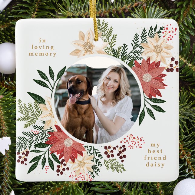 festive floral modern merry christmas photo ceramic ornament (Creator Uploaded)