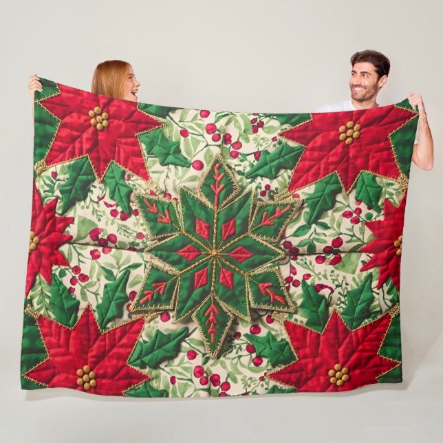 Festive Floral Patchwork Quilt: A Cozy Christmas  Fleece Blanket (In Situ)