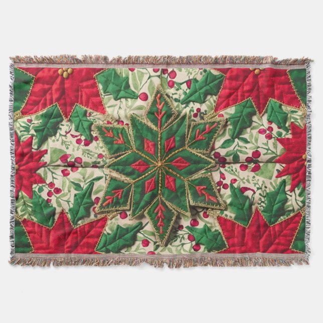 Festive Floral Patchwork Quilt: A Cozy Christmas  Throw Blanket (Front)