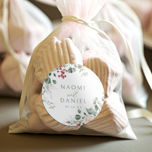 Festive Floral Winter Wedding thank you favours Classic Round Sticker