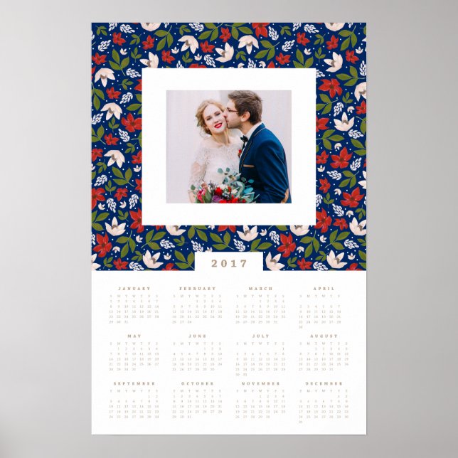 Festive Florals 16x24 2017 Yearly Photo Calendar Poster (Front)