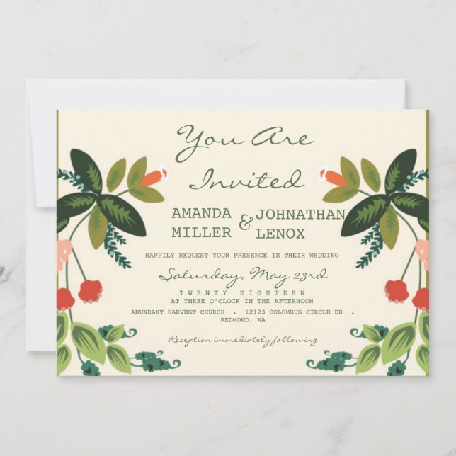Festive Florals - Cream + Olive / Apple Green Invitation (Front)