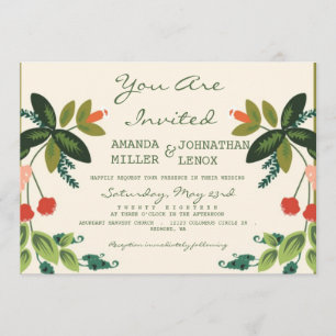 Festive Florals - Cream + Olive / Apple Green Invitation