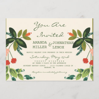 Festive Florals - Cream + Olive / Apple Green Invitation