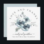 Festive Florals Thank You Names Wedding Card<br><div class="desc">Festive Dusty Blue Florals Thank You Names Wedding. Modern Watercolor Festive Florals design to say Thank You After your wedding Thank you is curved at the top and your names are in an elegant script.  On the back personalise with your message of thanks.</div>