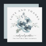 Festive Florals Thank You Names Wedding Card<br><div class="desc">Festive Dusty Blue Florals Thank You Names Wedding. Modern Watercolor Festive Florals design to say Thank You After your wedding Thank you is curved at the top and your names are in an elegant script.  On the back personalise with your message of thanks.</div>