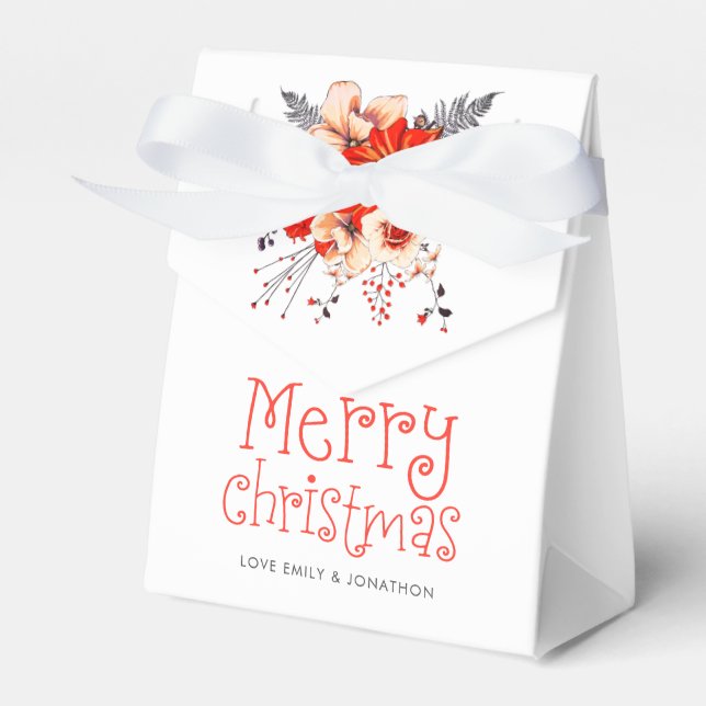 Festive Florals Whimsical Names Merry Christmas Favor Box (Front Side)