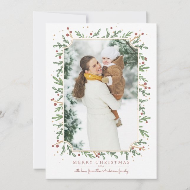 Festive Foliage Christmas Photo Card (Front)