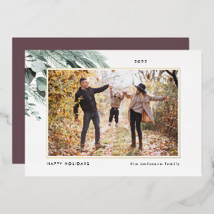 Festive Foliage Elegant Christmas Family Photo Foil Holiday Card