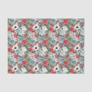 Festive Foliage Floral Christmas Holiday Pattern Tissue Paper
