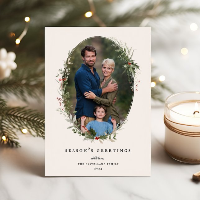 Festive Foliage Frame Flat Holiday Photo Card (Creator Uploaded)