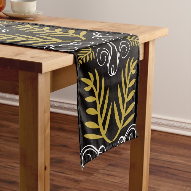 Festive Foliage Gold Art Deco Vintage Chic Holiday Short Table Runner (In Situ)