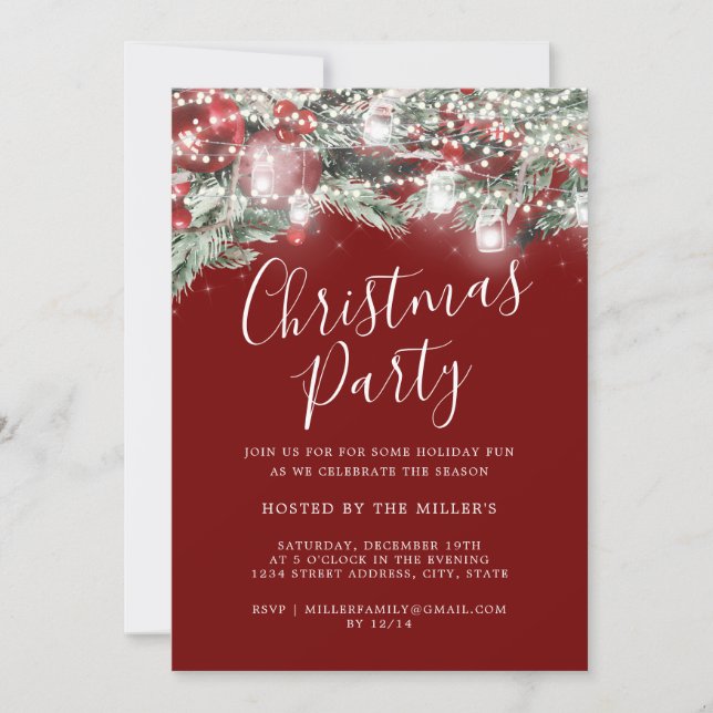 Festive Foliage Lights Christmas Party   Invitation (Front)