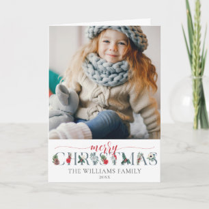 Festive Foliage Merry Christmas Floral Greeting Card