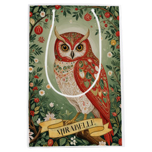 Festive Foliage Owl Personalised Medium Gift Bag
