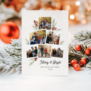 Festive Foliage Photo Tree Frame Flat Holiday Card