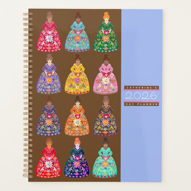 Festive Folk Art Ladies Agenda Coffee Brown 2026 (Devant)