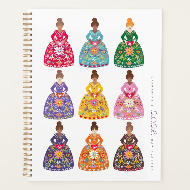 Festive Folk Art Ladies Simple Daily Agenda 2026 (Devant)