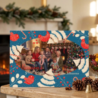 Festive Folklore Birds Christmas Photo Holiday Card