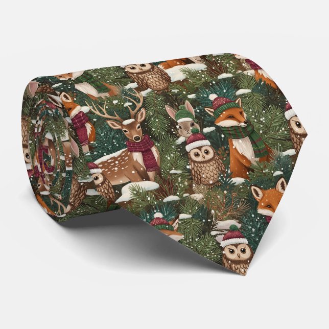 Festive Forest Creatures in Green Tie (Rolled)