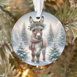 Festive Forest Donkey with Holly Wreath Ornament