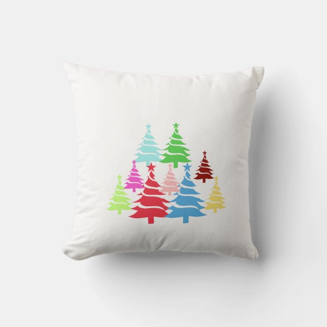 Festive Forest Pillow – Colourful Christmas Trees  (Front)