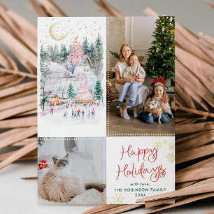 Festive Forest Red Green Happy Holidays 2 Photo Holiday Card