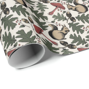 Festive Forest Squirrels, Acorns & Mushrooms Ivory Wrapping Paper